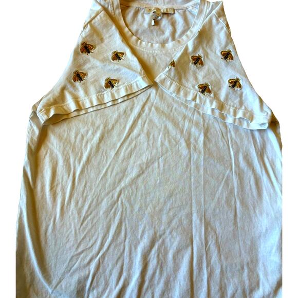 Maje White Tee T-Shirt Bees Gold Embroidered Bee Sleeves RARE Y2K Womens Small - Picture 4 of 6